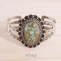 Early Fred Harvey Sterling Silver Number #8 Turquoise Cuff Bracelet Stamps 6.5