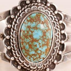 Early Fred Harvey Sterling Silver Number #8 Turquoise Cuff Bracelet Stamps 6.5