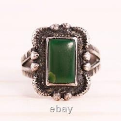 Early Fred Harvey Sterling Silver Square Green Turquoise Stamped Band Ring Sz 6