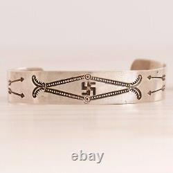Early Fred Harvey Sterling Silver Stamp Work Whirling Log Cuff Bracelet 7