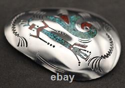 Early Hallmark Tommy Singer Navajo Turquoise Chip Inlay Sterling Pin / Pendant