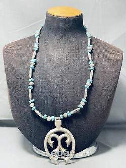 Early Hand Tooled Unique Bead Vintage Navajo Turquoise Sterling Silver Necklace