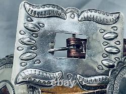 Early Hand Tooled Vintage Navajo Coin/ Sterling Silver Concho Belt Old