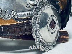 Early Hand Tooled Vintage Navajo Coin/ Sterling Silver Concho Belt Old