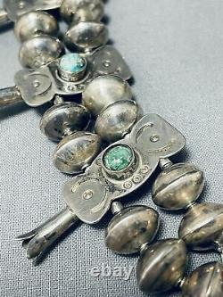 Early Hand Tooled Vintage Navajo Sterling Silver Squash Blossom Necklace