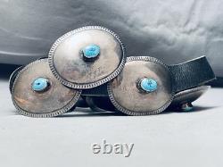 Early Hand Tooled Vintage Navajo Turquoise Sterling Silver Concho Belt