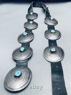 Early Hand Tooled Vintage Navajo Turquoise Sterling Silver Concho Belt