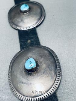 Early Hand Tooled Vintage Navajo Turquoise Sterling Silver Concho Belt