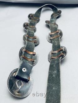 Early Hand Tooled Vintage Navajo Turquoise Sterling Silver Concho Belt