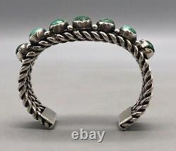 Early Handmade Twisted Wire and Seven Stone Natural Turquoise Bracelet