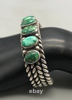Early Handmade Twisted Wire and Seven Stone Natural Turquoise Bracelet