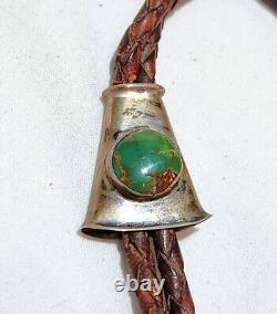 Early Harvey Era Old Pawn Handmade Navajo Coin Silver Bolo Royston Turquoise