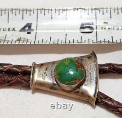 Early Harvey Era Old Pawn Handmade Navajo Coin Silver Bolo Royston Turquoise