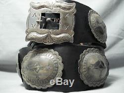 Early Heavy Vintage Navajo Hand Tooled Sterling Silver Concho Belt Old