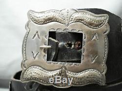 Early Heavy Vintage Navajo Hand Tooled Sterling Silver Concho Belt Old