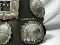 Early Heavy Vintage Navajo Hand Tooled Sterling Silver Concho Belt Old