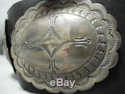 Early Heavy Vintage Navajo Hand Tooled Sterling Silver Concho Belt Old