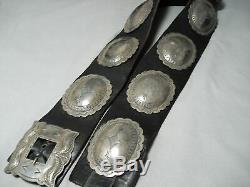 Early Heavy Vintage Navajo Hand Tooled Sterling Silver Concho Belt Old