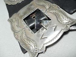 Early Heavy Vintage Navajo Hand Tooled Sterling Silver Concho Belt Old