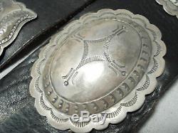 Early Heavy Vintage Navajo Hand Tooled Sterling Silver Concho Belt Old