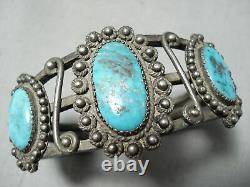 Early Heavy Vintage Navajo Turquoise Sterling Silver Swirl Bracelet Old