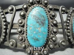 Early Heavy Vintage Navajo Turquoise Sterling Silver Swirl Bracelet Old