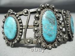 Early Heavy Vintage Navajo Turquoise Sterling Silver Swirl Bracelet Old