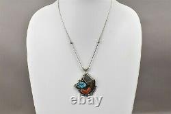 Early Herbert H. Tsosie Navajo Sterling Turquoise Coral Pendant Necklace Pawn