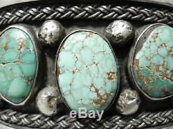 Early High Grade Carico Lake Turquoise Vintage Navajo Sterling Silver Bracelet