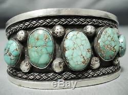 Early High Grade Carico Lake Turquoise Vintage Navajo Sterling Silver Bracelet