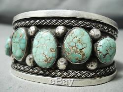 Early High Grade Carico Lake Turquoise Vintage Navajo Sterling Silver Bracelet