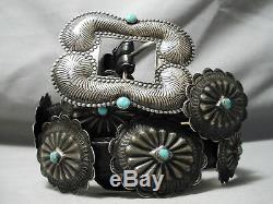 Early Highly Detailed Sterling Silver Turquoise Concho Belt Old