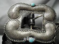 Early Highly Detailed Sterling Silver Turquoise Concho Belt Old