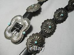 Early Highly Detailed Sterling Silver Turquoise Concho Belt Old