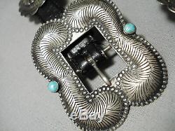 Early Highly Detailed Sterling Silver Turquoise Concho Belt Old