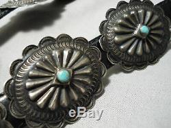 Early Highly Detailed Sterling Silver Turquoise Concho Belt Old
