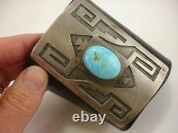 Early Hopi Bow Guard Ketoh Bracelet Leather Turquoise Sterling Stone Silver Huge