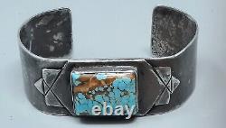 Early Hopi / Navajo Silver and Turquoise Cuff Bracelet with Large Square Stone
