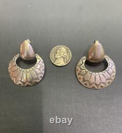 Early Hopi Ralph Tawangyaouma Rare Large Swivel Sterling Silver Earrings