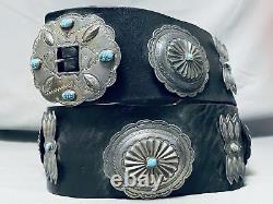 Early Huge Hand Tooled Vintage Navaj Turquoise Sterling Silver Concho Belt