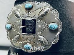 Early Huge Hand Tooled Vintage Navaj Turquoise Sterling Silver Concho Belt