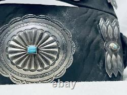 Early Huge Hand Tooled Vintage Navaj Turquoise Sterling Silver Concho Belt