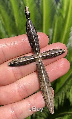 Early Huge Old Pawn Navajo Sterling Silver SandCast Cross Pendant 3.75