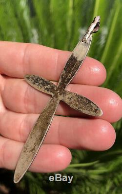 Early Huge Old Pawn Navajo Sterling Silver SandCast Cross Pendant 3.75