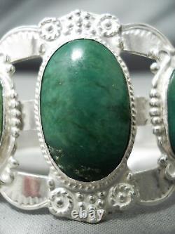 Early Huge Vintage Navajo Green Turquoise Sterling Silver Bracelet