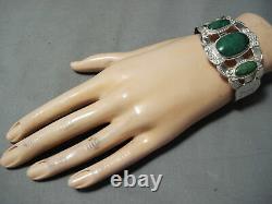 Early Huge Vintage Navajo Green Turquoise Sterling Silver Bracelet