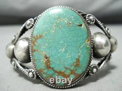 Early Huge Vintage Navajo Royston Turquoise Coiled Sterling Silver Bracelet