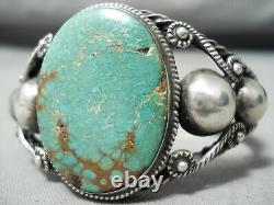 Early Huge Vintage Navajo Royston Turquoise Coiled Sterling Silver Bracelet