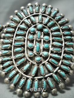 Early Huge Vintage Zuni Navajo Turquoise Sterling Silver Cluster Bracelet