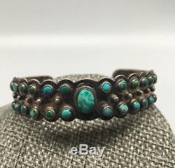 Early IH NATIVE AMERICAN Coin Silver TURQUOISE bracelet 18.2 g Indian Handmade